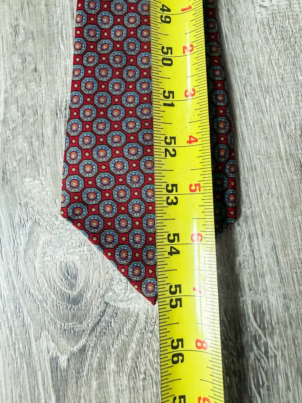 Vintage Turnbull & Asser Red Geometric medallion 100% Silk Tie 3.75” 5.5”